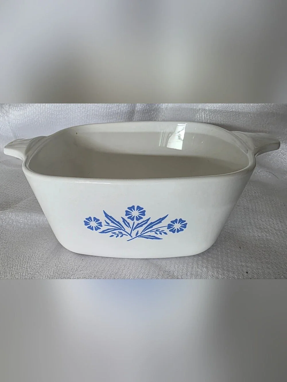 Corningware 22 Oz. White Square Ceramic Dish with Blue Gloral